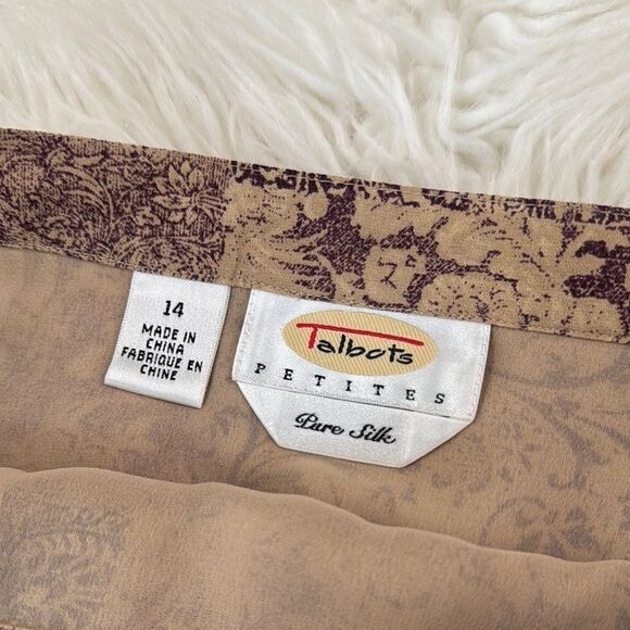 Talbots Elegant Brown Patterned Silk Midi Skirt Size 14 - Picture 6 of 11